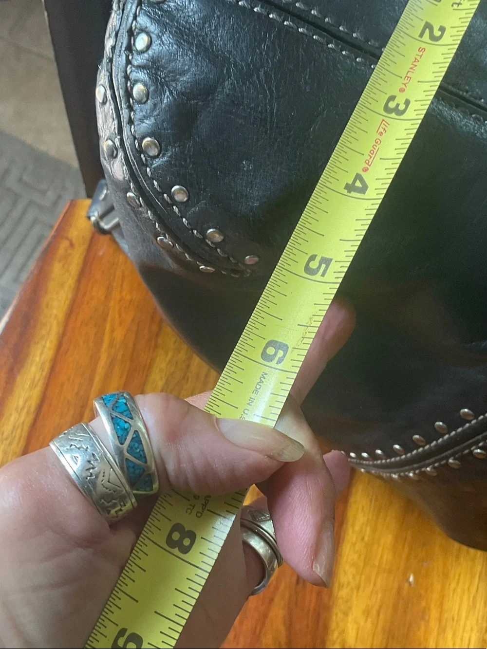 Michael Kors Black Leather Stud-Trim Hobo with MK Charm